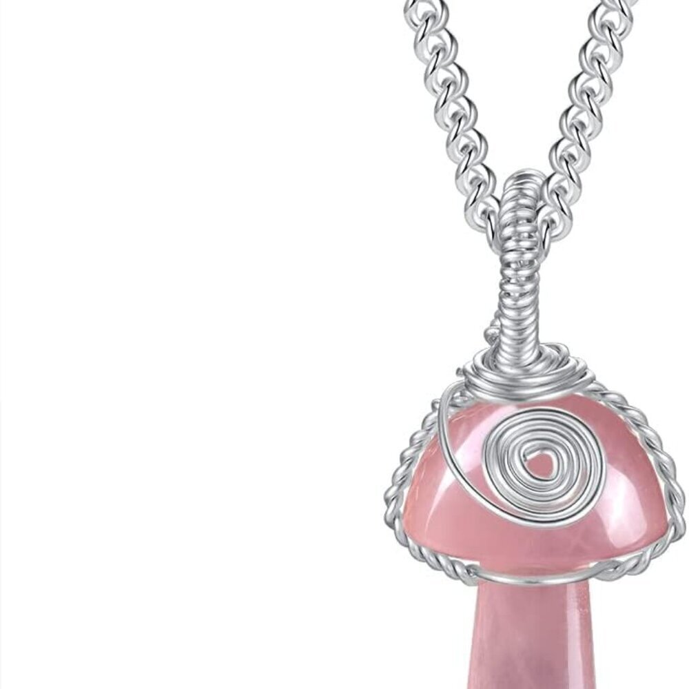 Mushroom Crystal Necklace Wire Wrapped Crystal Mushroom Pendant Necklace for